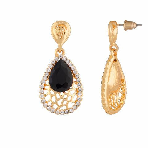 Black colour Drop shaped shape Stone Studded Earring