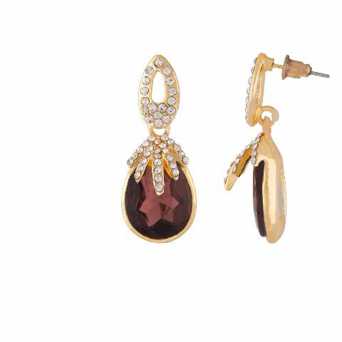 Maroon colour Drop shaped shape Stone Studded Earring