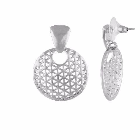 Silver colour round shape smart carving Earring