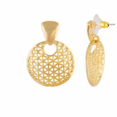 Gold colour round shape smart carving Earring