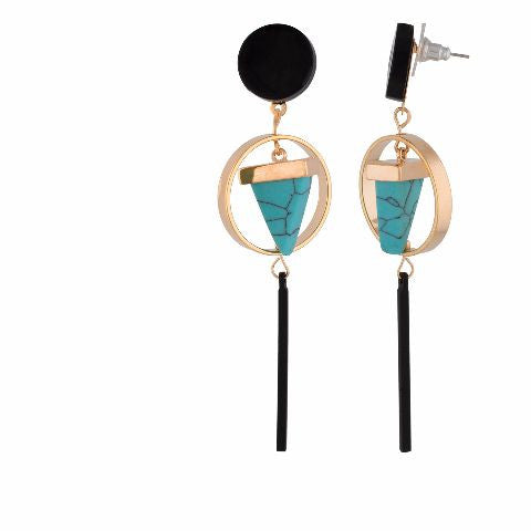 Turquoise Blue colour Geometrical shape smart carving Earring