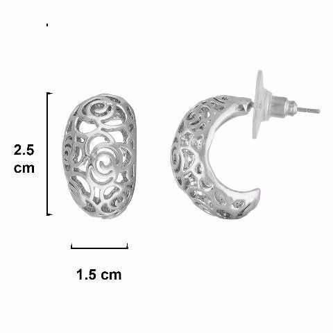 Silver colour Round shape smart carving Earring