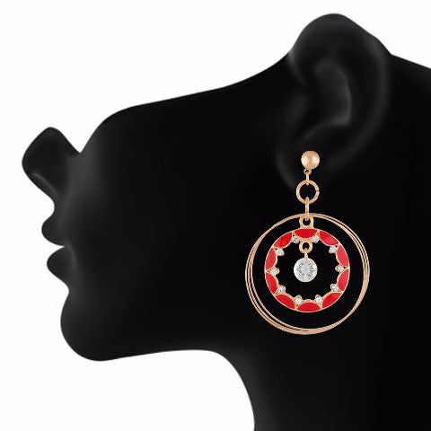 Red colour Round shape Enamel Earring