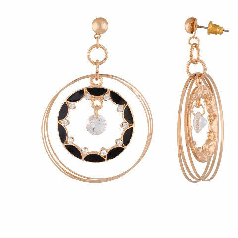 Black colour Round shape Enamel Earring
