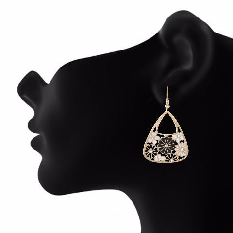 Gold colour Traingular and floral shape Enamel Earring