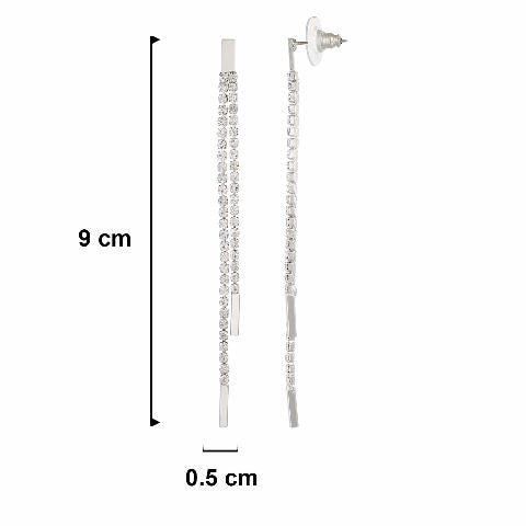 Silver colour 2 line shape Stone Studded Earring