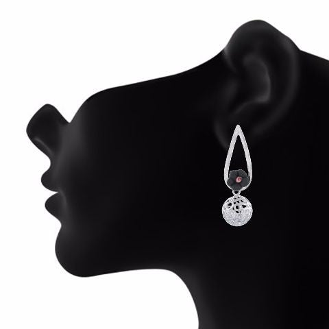 Silver colour Drop shape Ceramic Flower Earring
