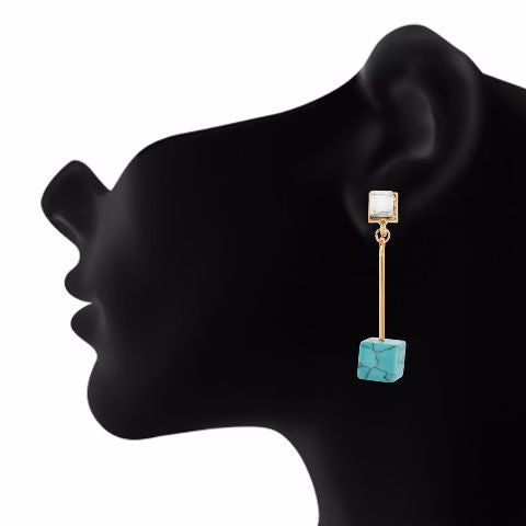 White colour Cube shape Stone Studded Earring