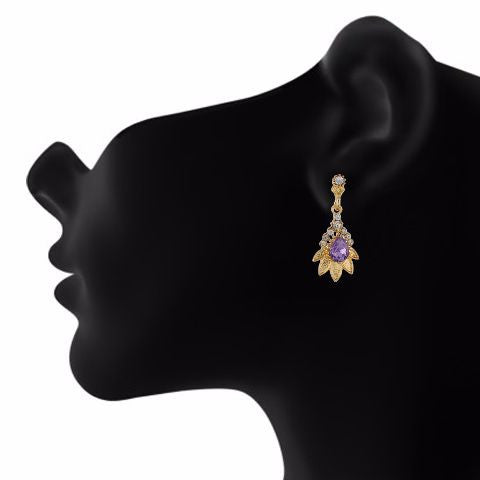 Purple and Gold colour Floral shape Stone Studded Earring