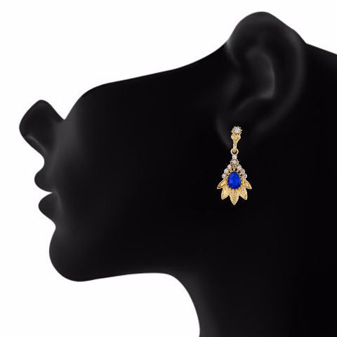 Blue and Gold colour Floral shape Stone Studded Earring