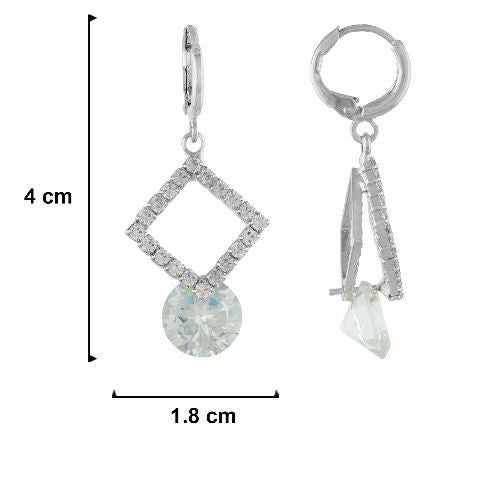 Silver colour Rhombus shape Stone Studded Earring