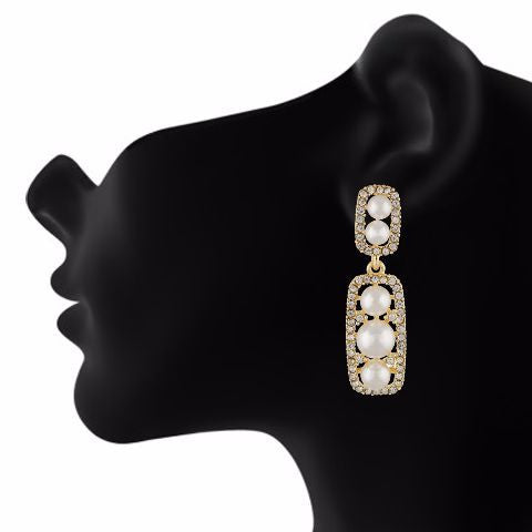 Gold / Pearl colour Rectangular shape Pearl Earring