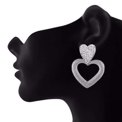 Silver colour Heart shape Stone Studded Earring