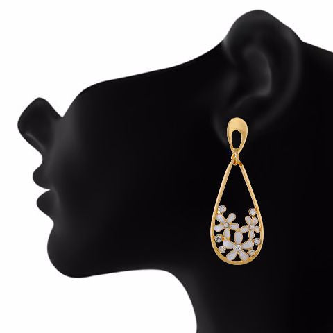 White and Gold colour Flower and drop shape Enamel Earring