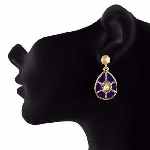 Purple and Gold colour Drop shape Enamel Earring