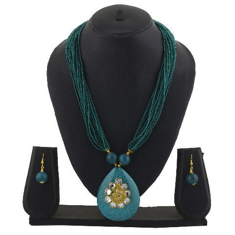 Green colour Indo Western design Necklace Set
