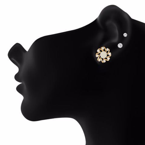 White colour Round shape Stone Studded Earring
