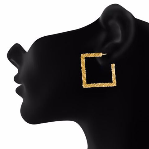 Gold colour Rhombus shape smart carving Earring