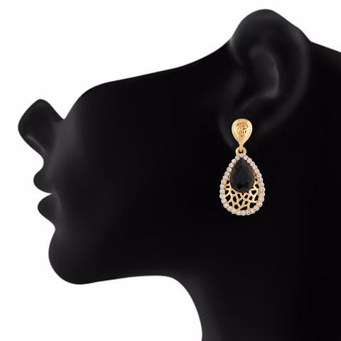 Black colour Drop shaped shape Stone Studded Earring
