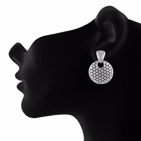 Silver colour round shape smart carving Earring