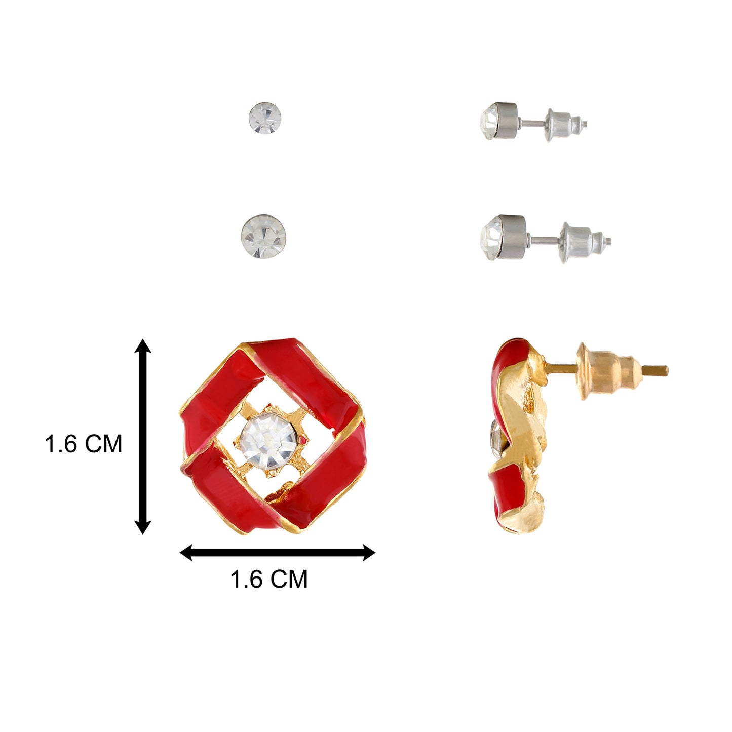 Red colour Geometrical design Studs for girls and women