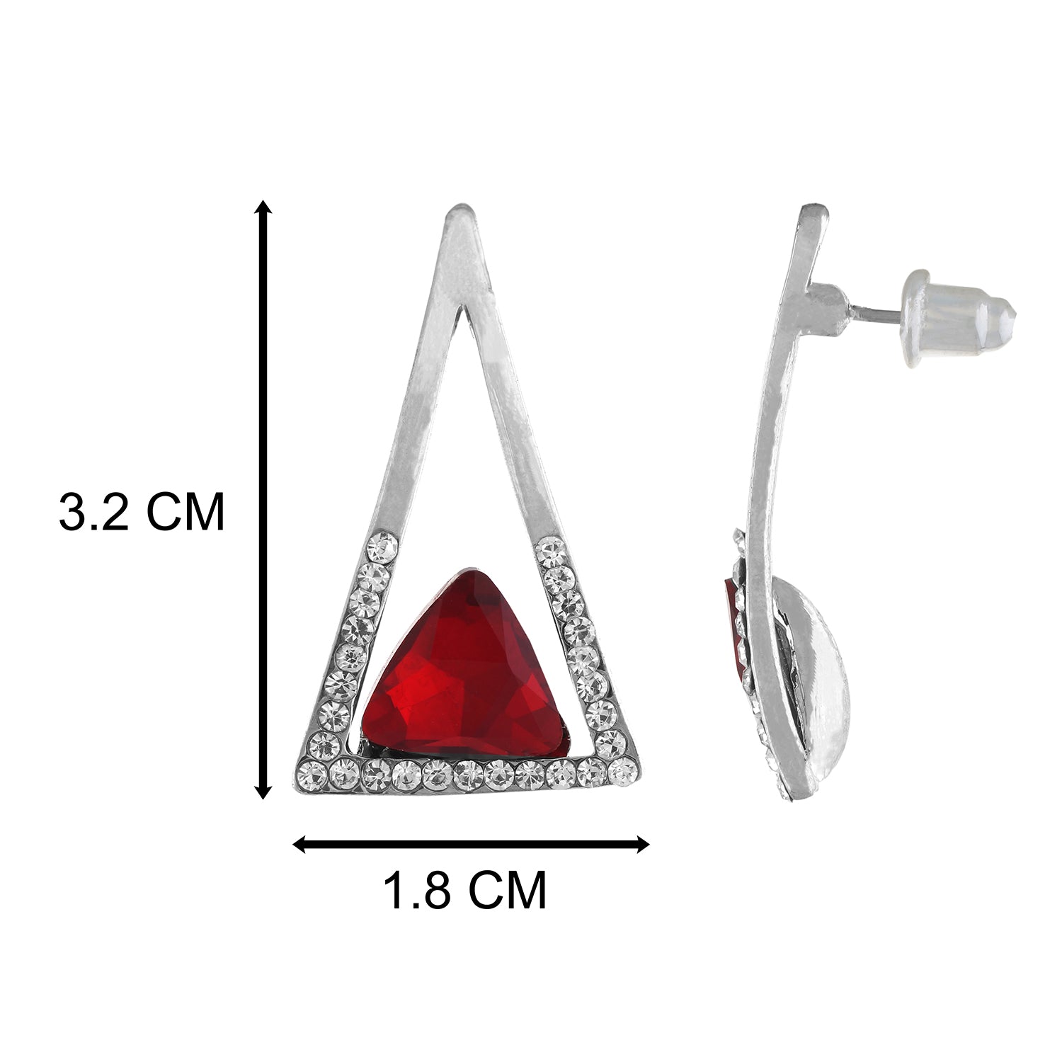 Red and Silver colour Triangular Design Hanging Earrings for Girls and Women