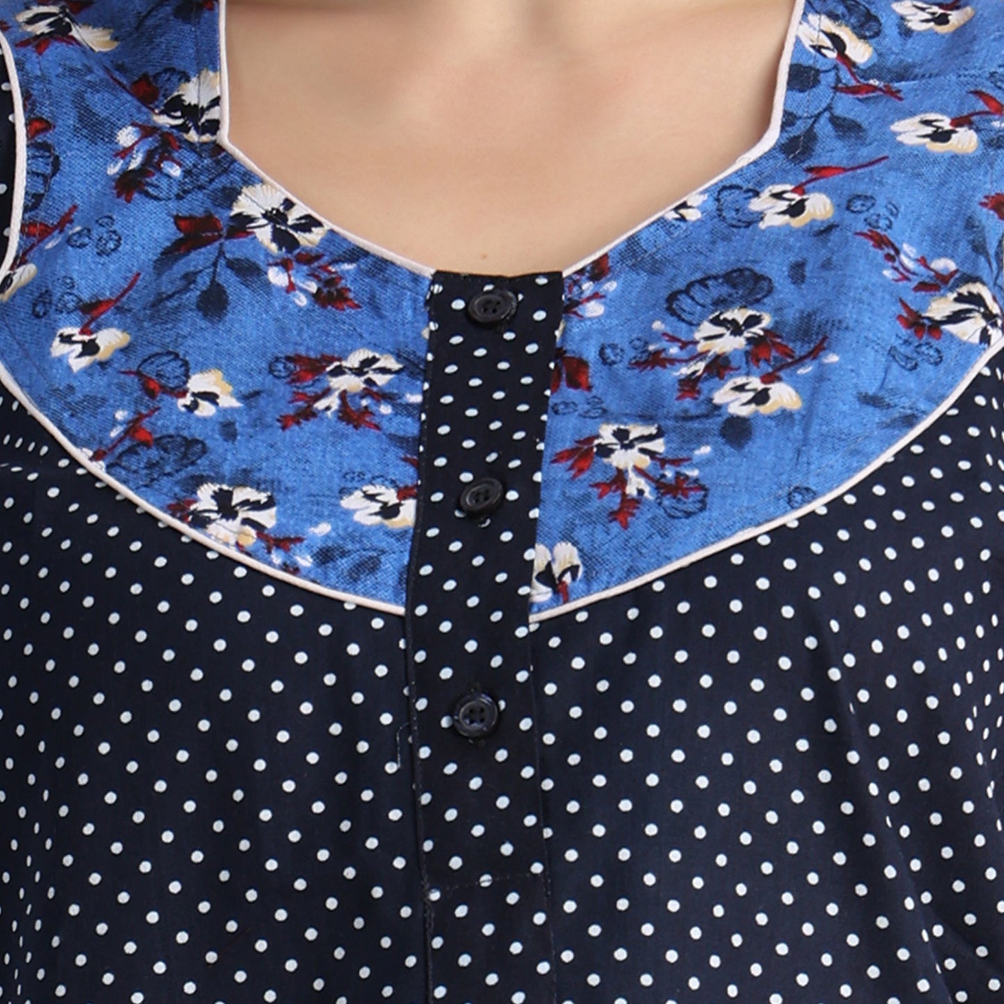 Printed Cotton Nighty For Women - Blue