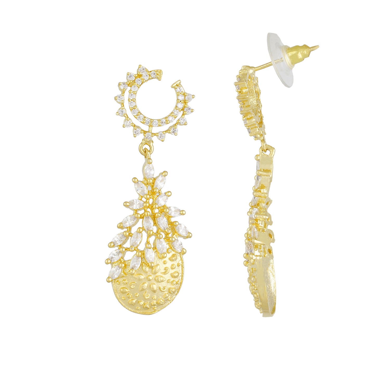 Ethnic Drop Shape Antique Gold Plated CZ Copper Hangings for Ladies and Girls