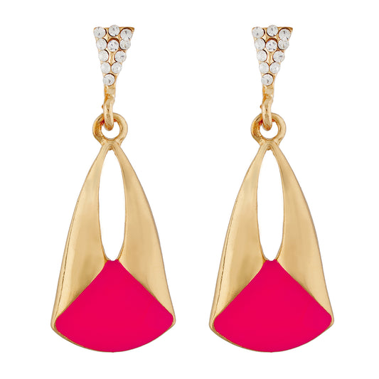 Classy Pink and Gold Colour Drop Shape Earring for Girls and Women