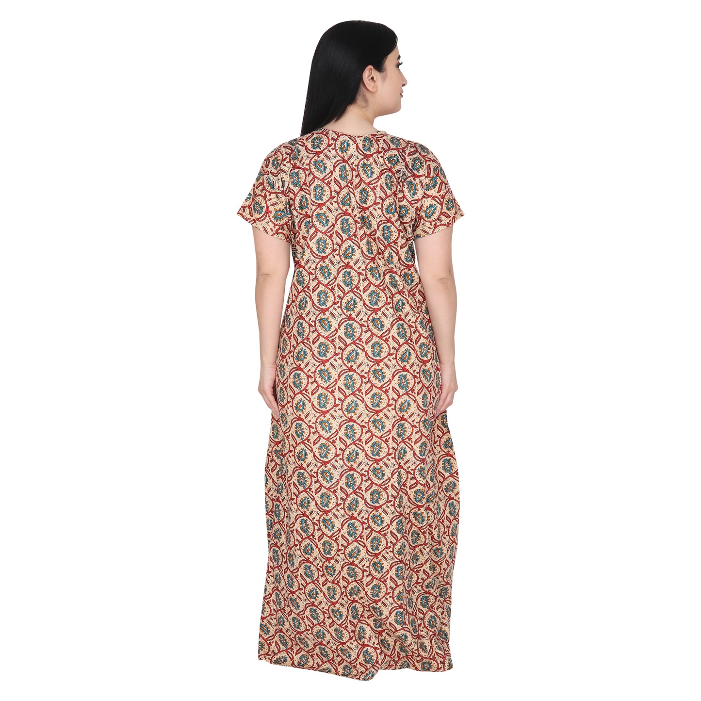 Printed Cotton Nighty For Women - Brown