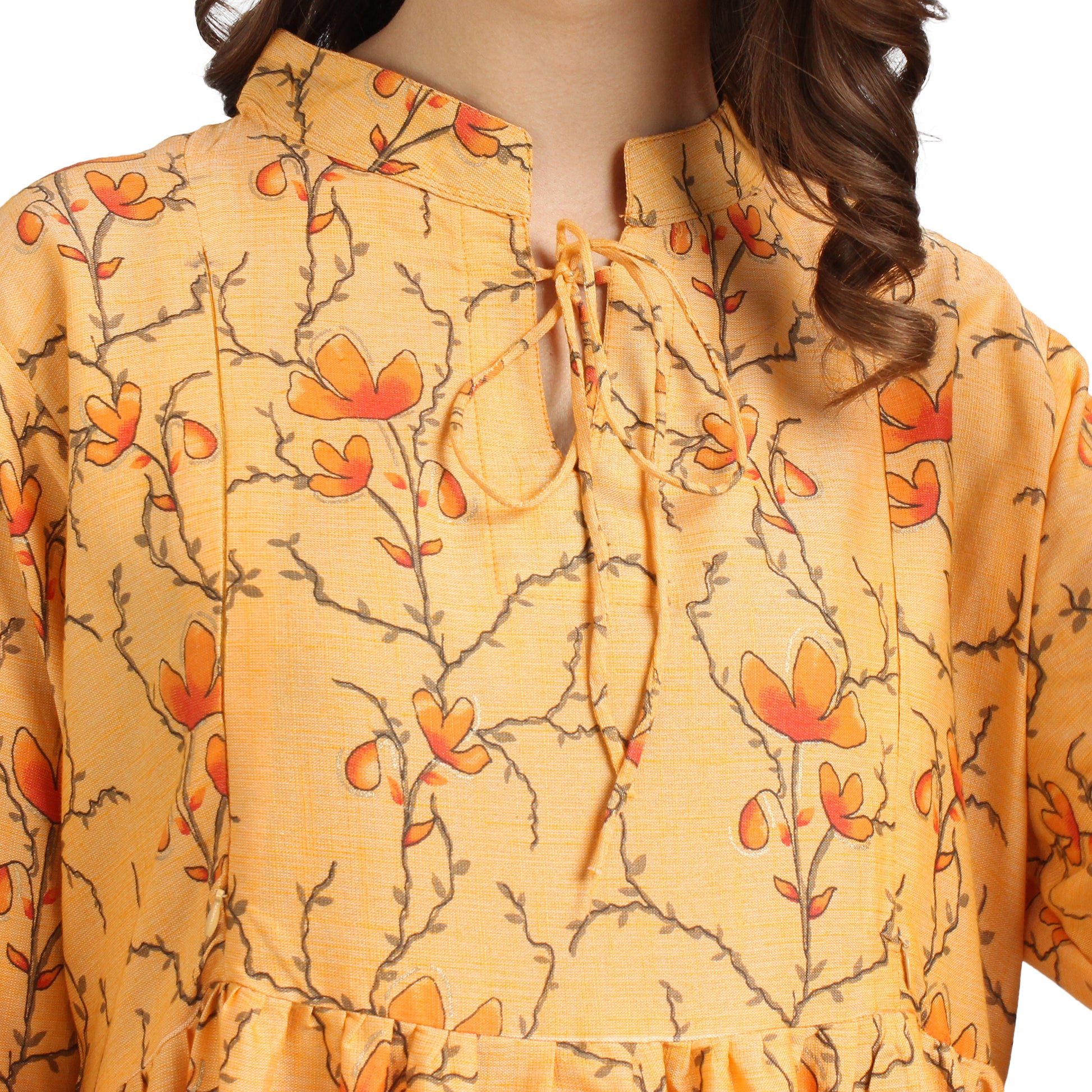 Printed Rayon Pregnancy Kurti For Women - Yellow