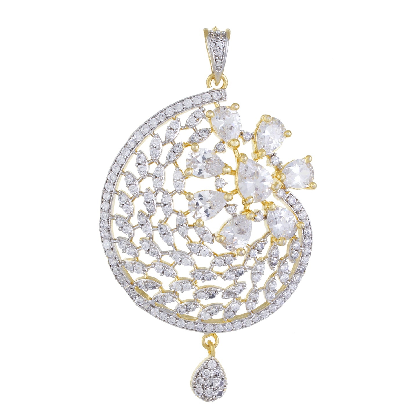 Stylish Gold Plated CZ Copper Pendant Set for Ladies and Girls