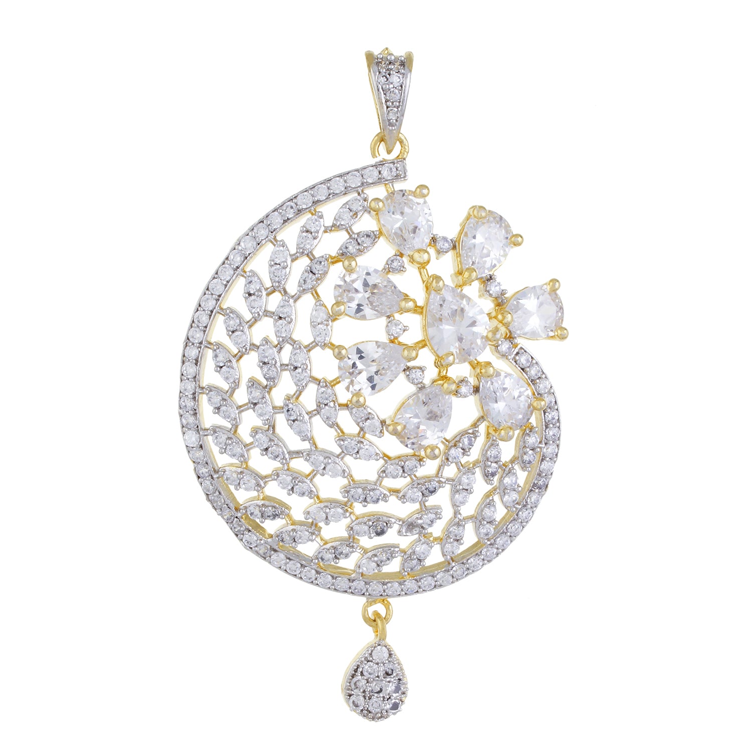 Stylish Gold Plated CZ Copper Pendant Set for Ladies and Girls