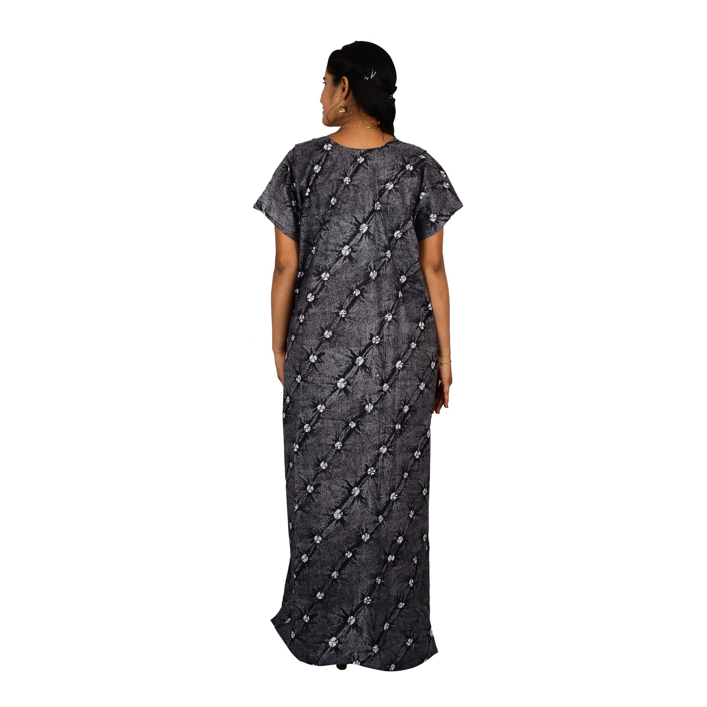 Printed Cotton Nighty For Women - Grey