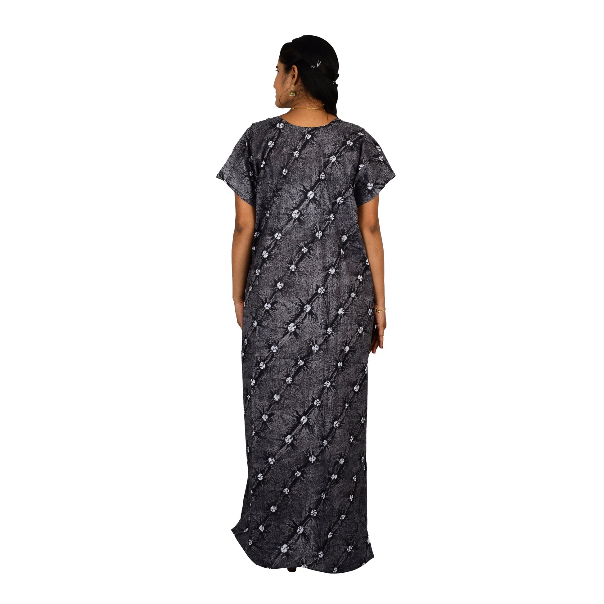 Printed Cotton Nighty For Women - Grey