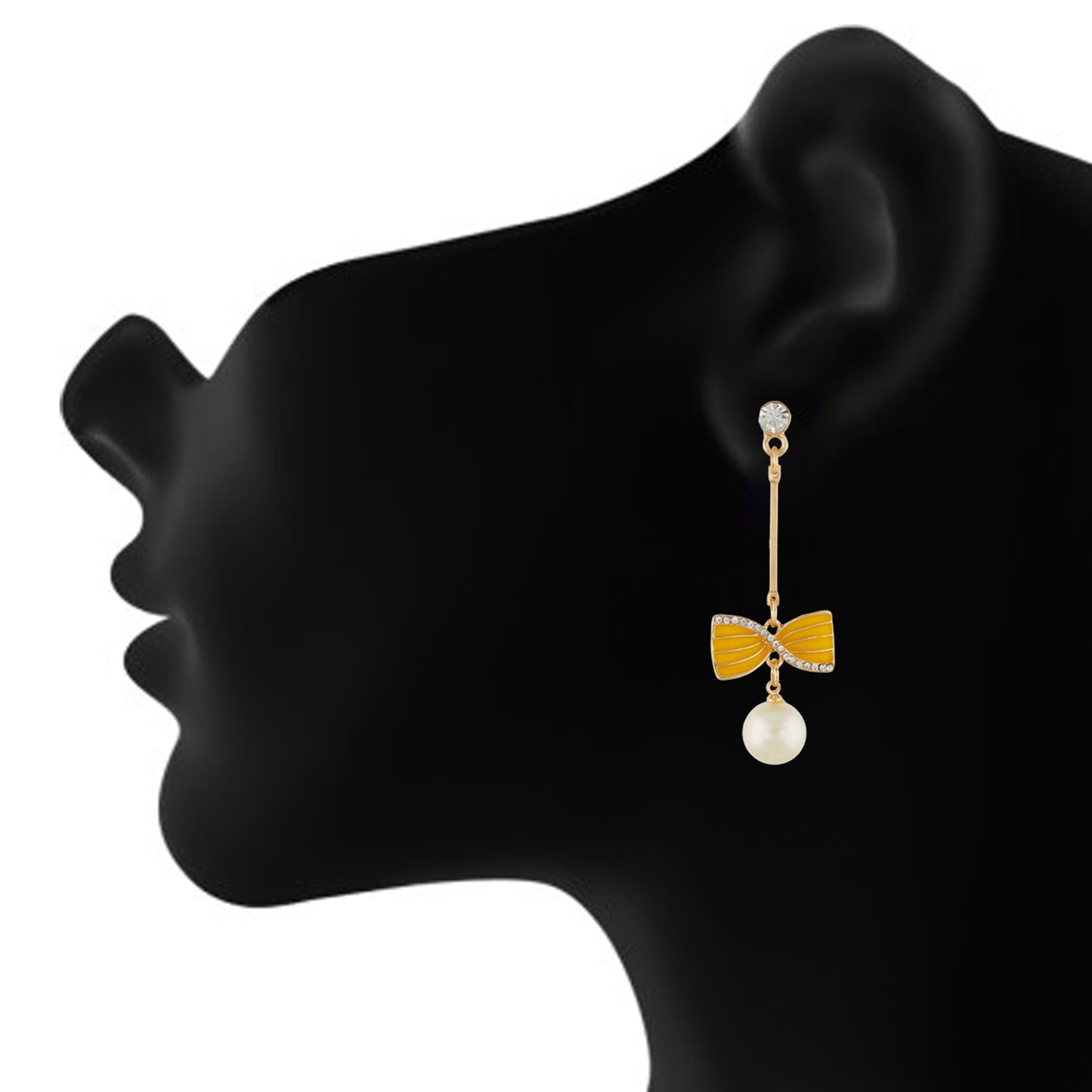 Incredible Yellow and Gold Colour Bow Design Enamel Enhanced Earring for Girls and Women