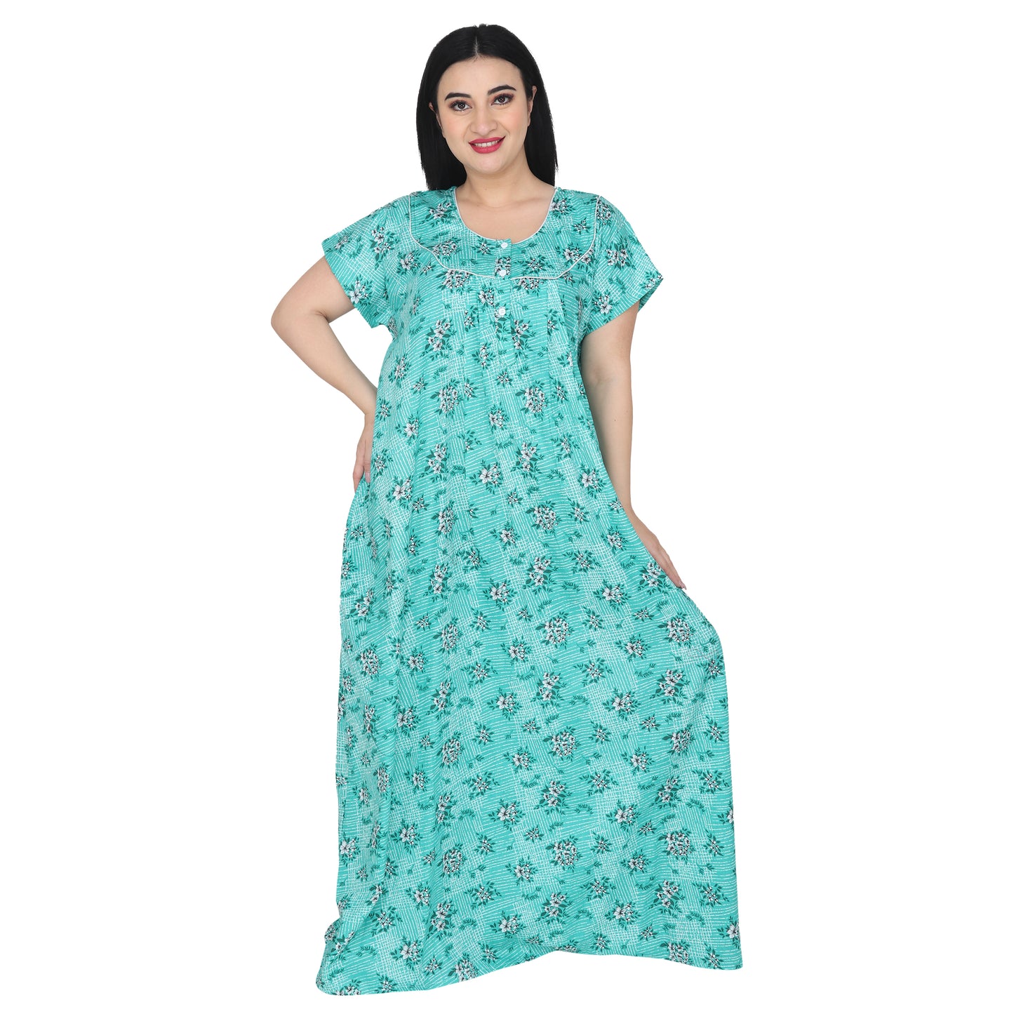 Printed Cotton Nighty For Women - Green