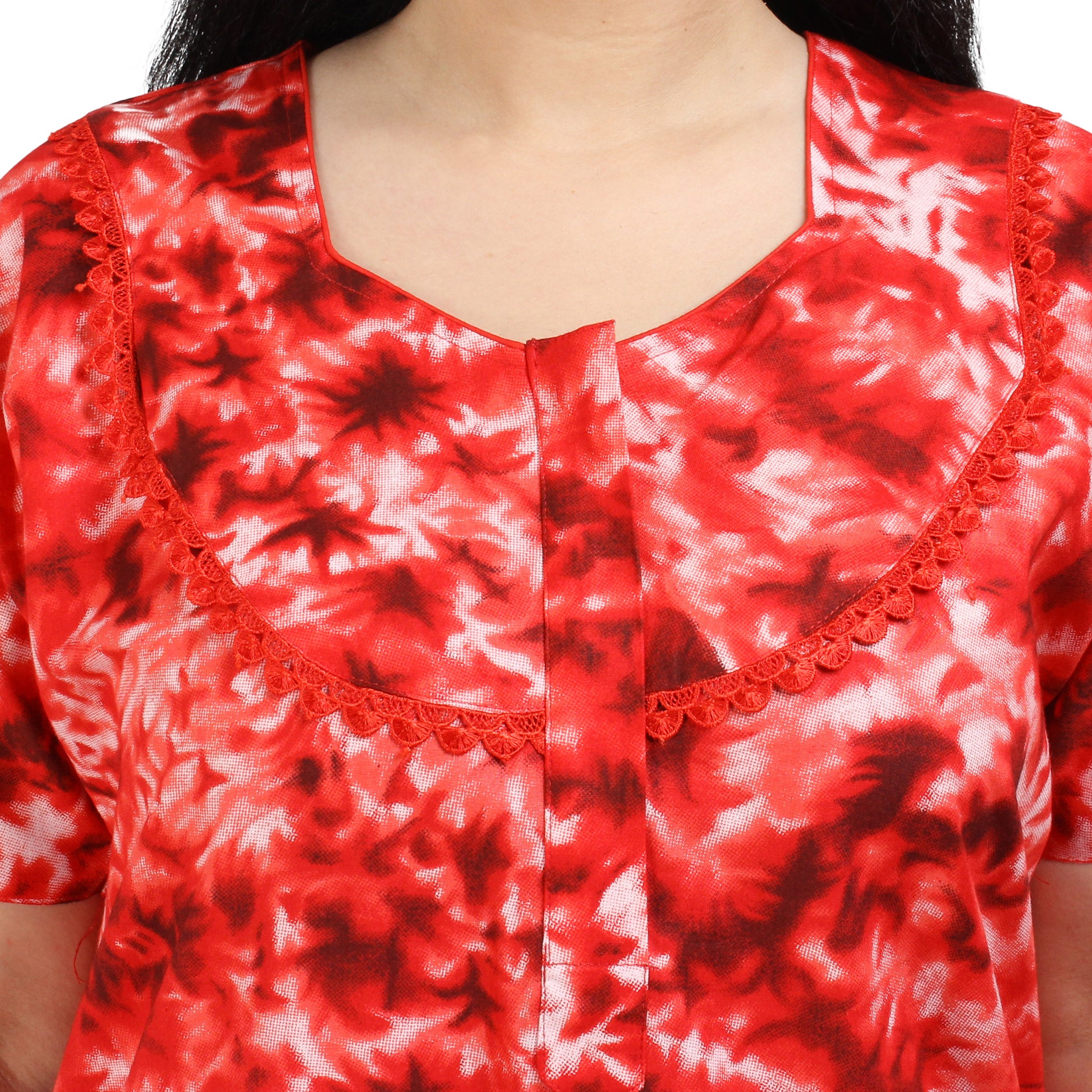Printed Cotton Nighty For Women - Red