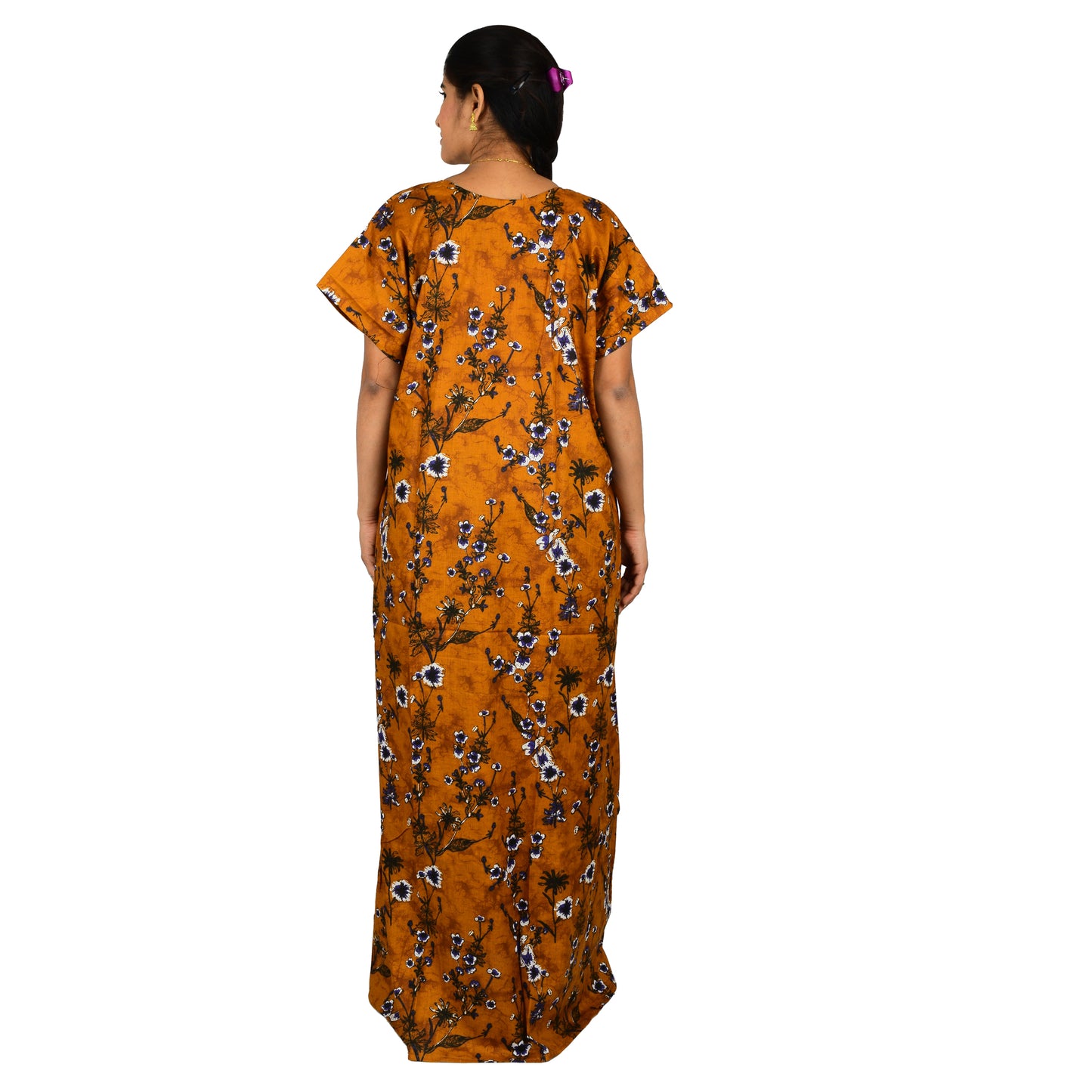 Printed Cotton Nighty For Women - Orange