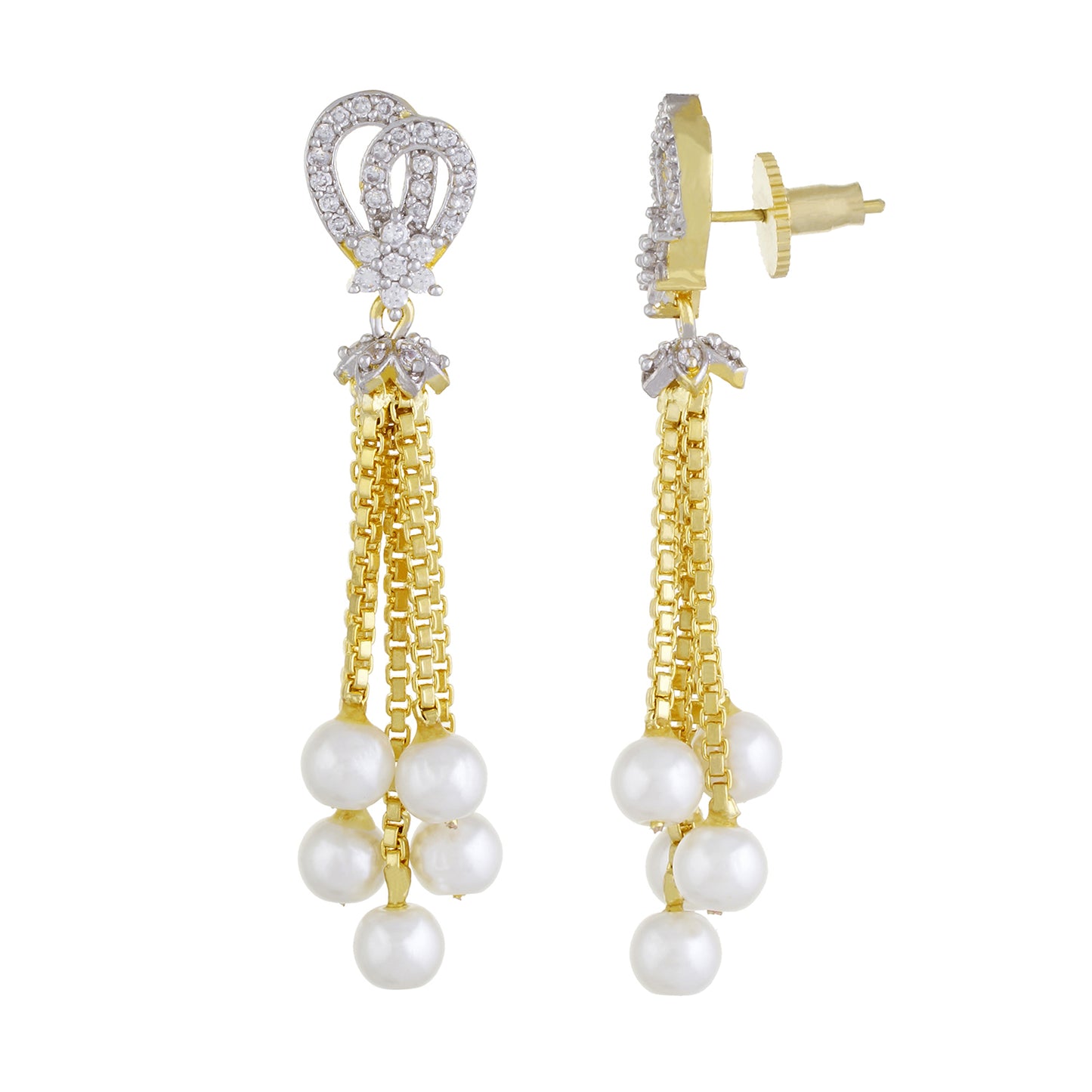 Traditional Gold Plated CZ Copper Hangings with Pearl for Ladies and Girls