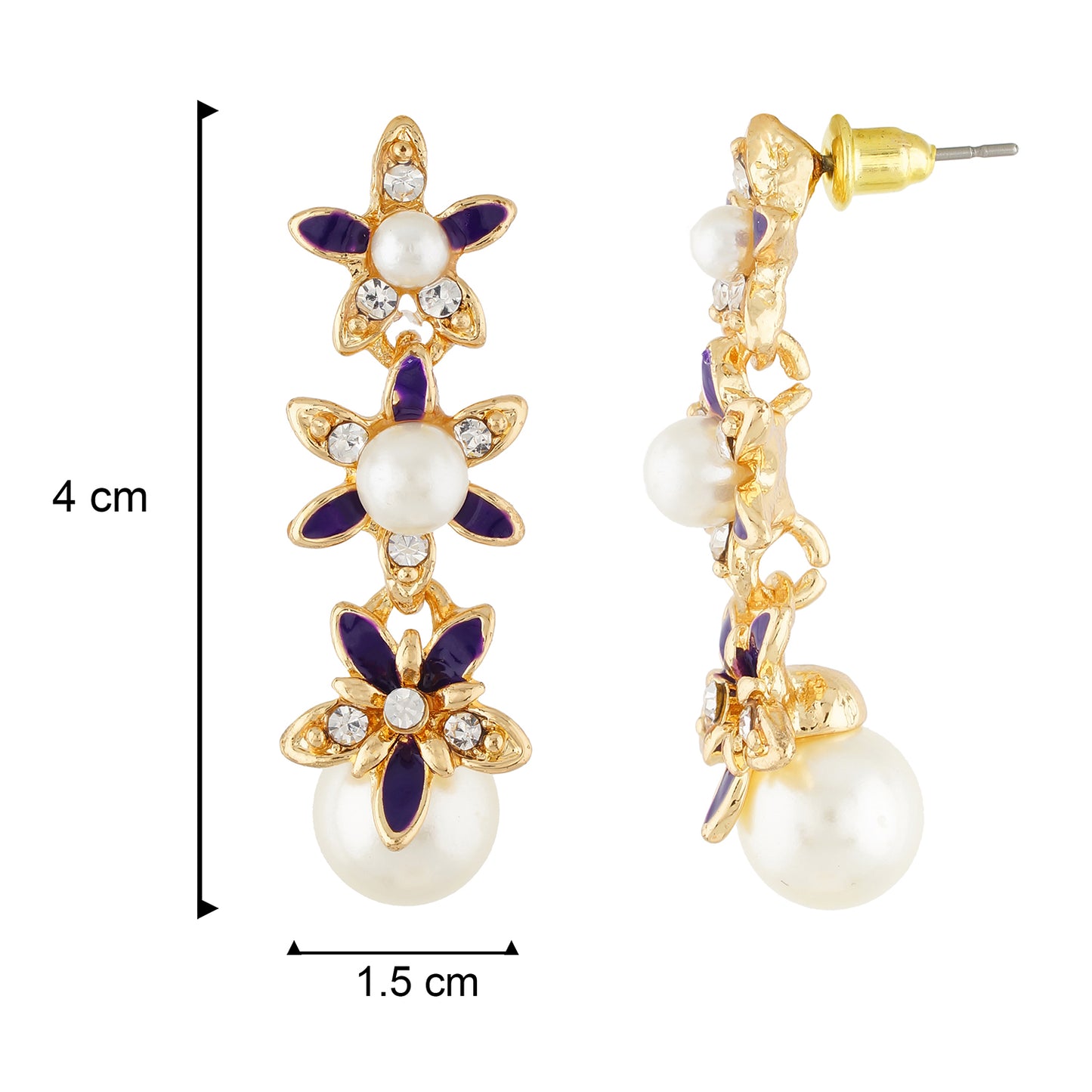 Debonair Purple and Gold Colour Floral design Enamel Enhanced Earring for Girls and Women