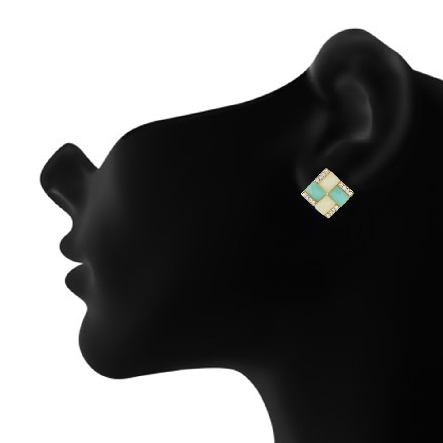 Green and Cream Colour Rhombus Shape Ear  Studs for Girls and Womens