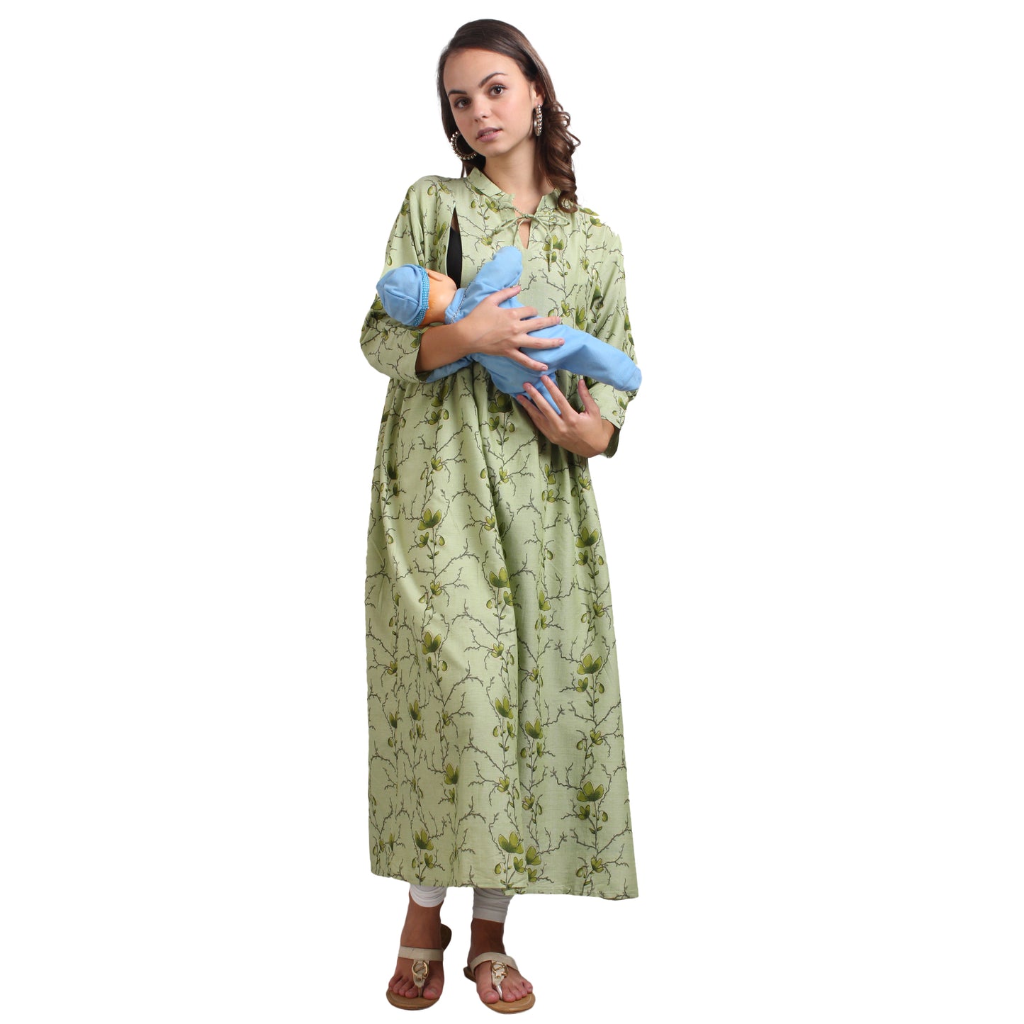 Printed Rayon Pregnancy Kurti For Women - Light Green