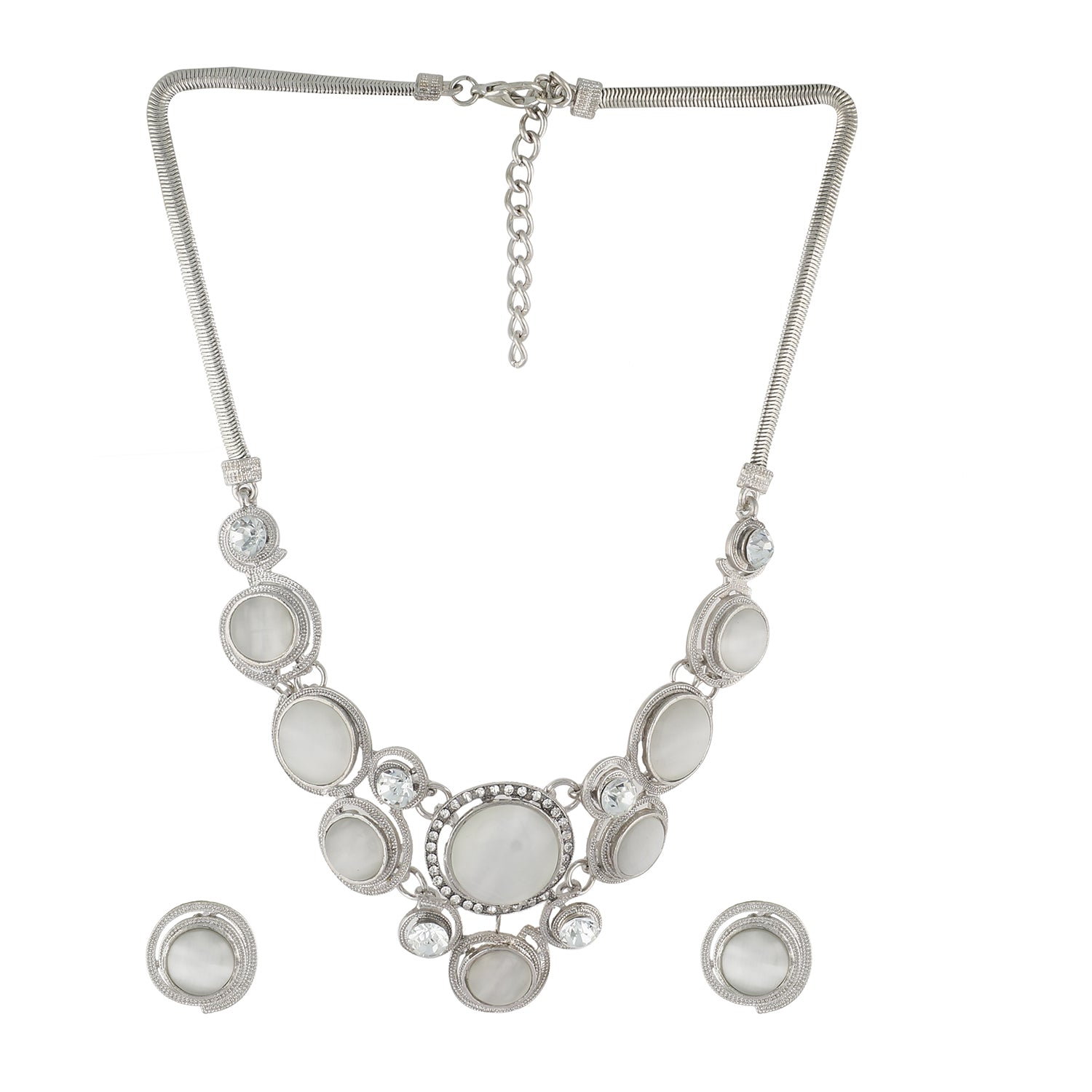 Silver Colour Round Necklace and Earrings for Girls and Women