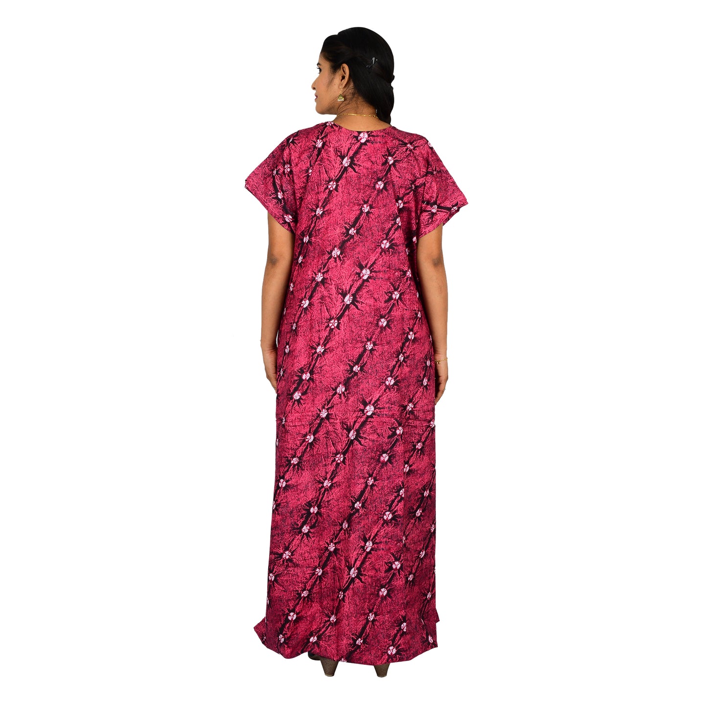 Printed Cotton Nighty For Women - Pink