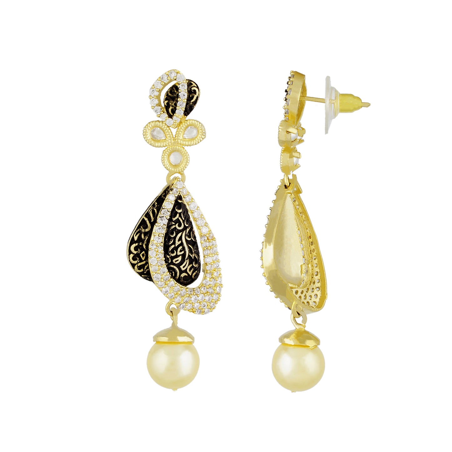 Designer Black Antique Gold Plated CZ Copper Hangings for Ladies and Girls