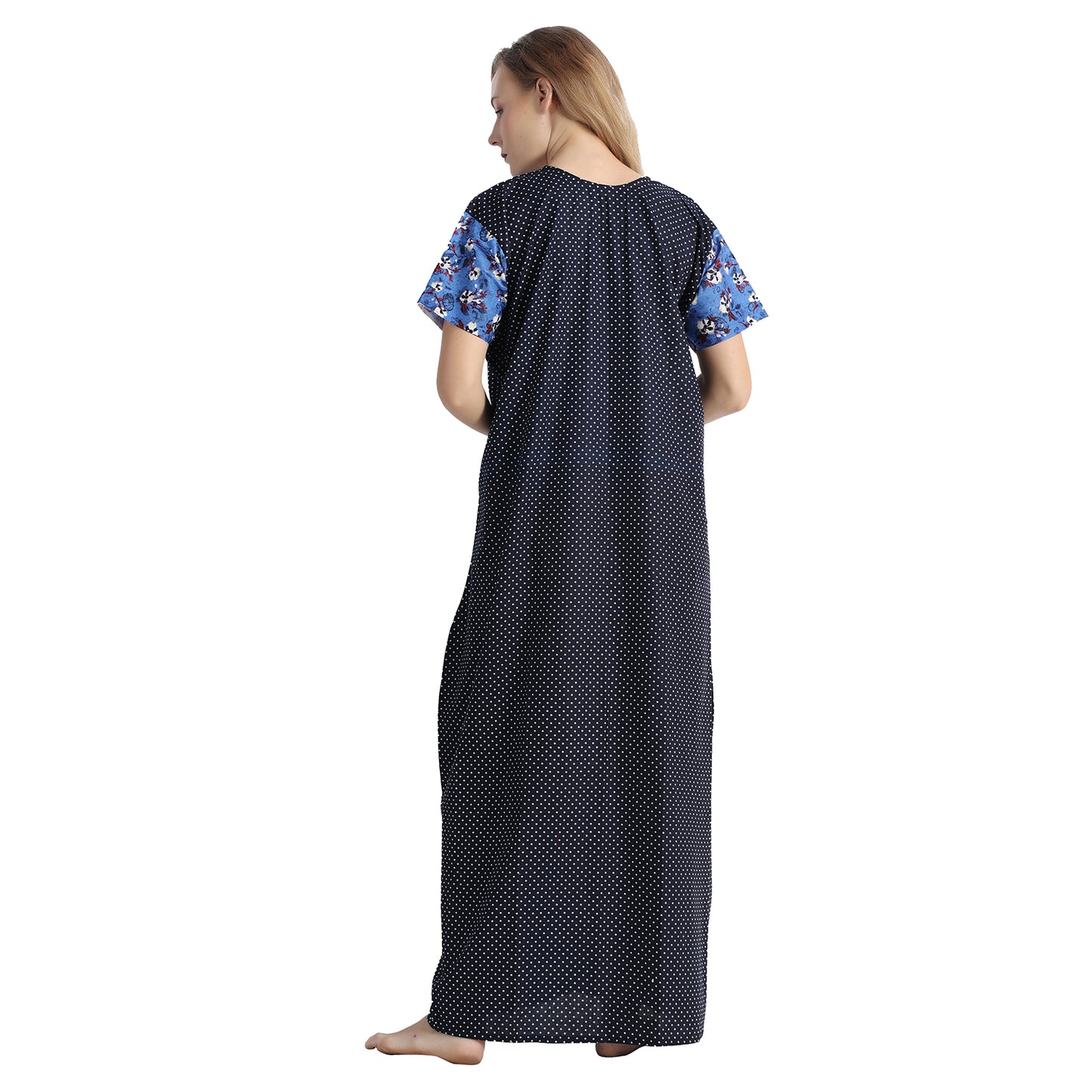 Printed Cotton Nighty For Women - Blue
