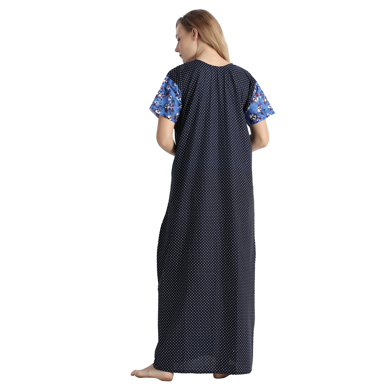 Printed Cotton Nighty For Women - Blue
