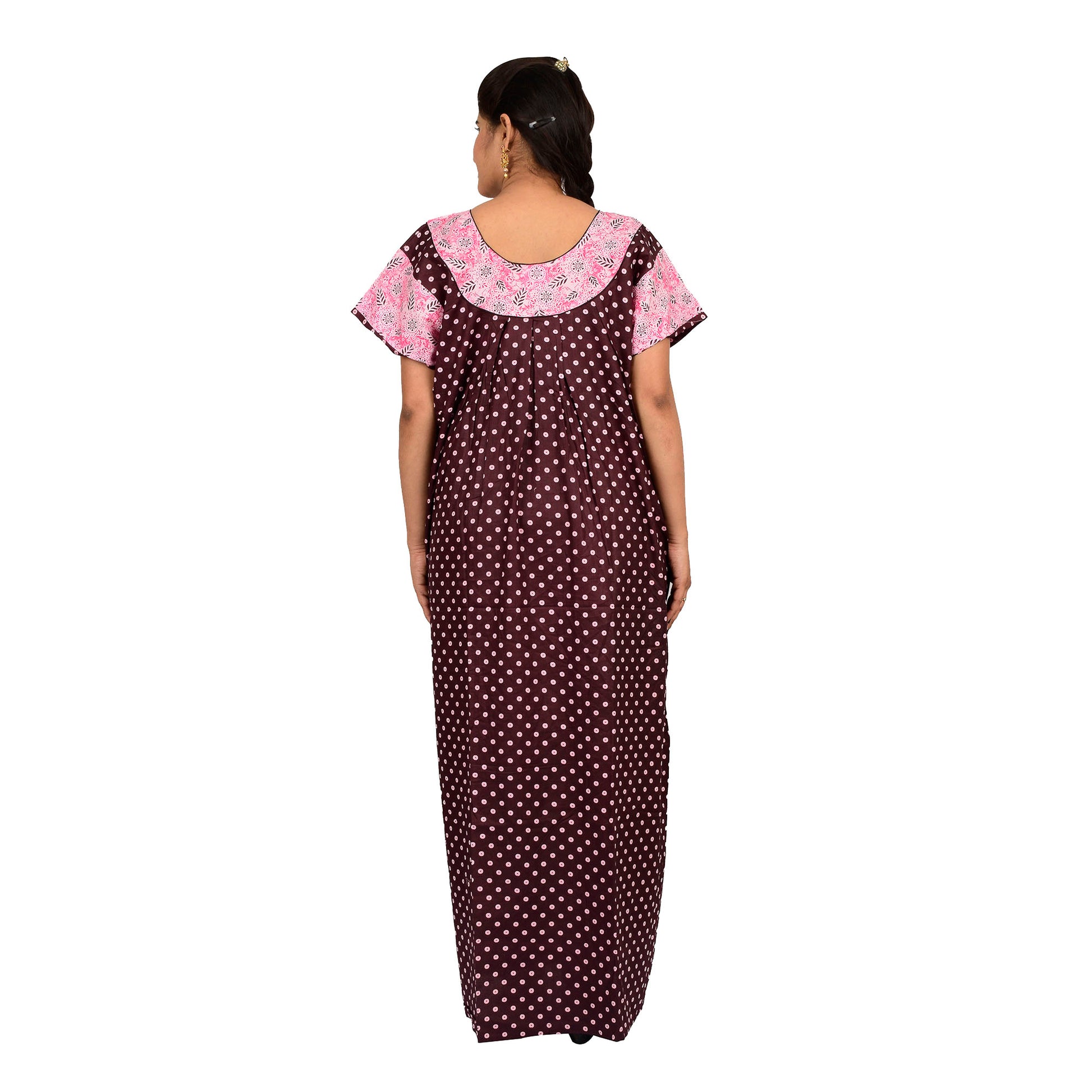 Printed Cotton Nighty For Women - Pink