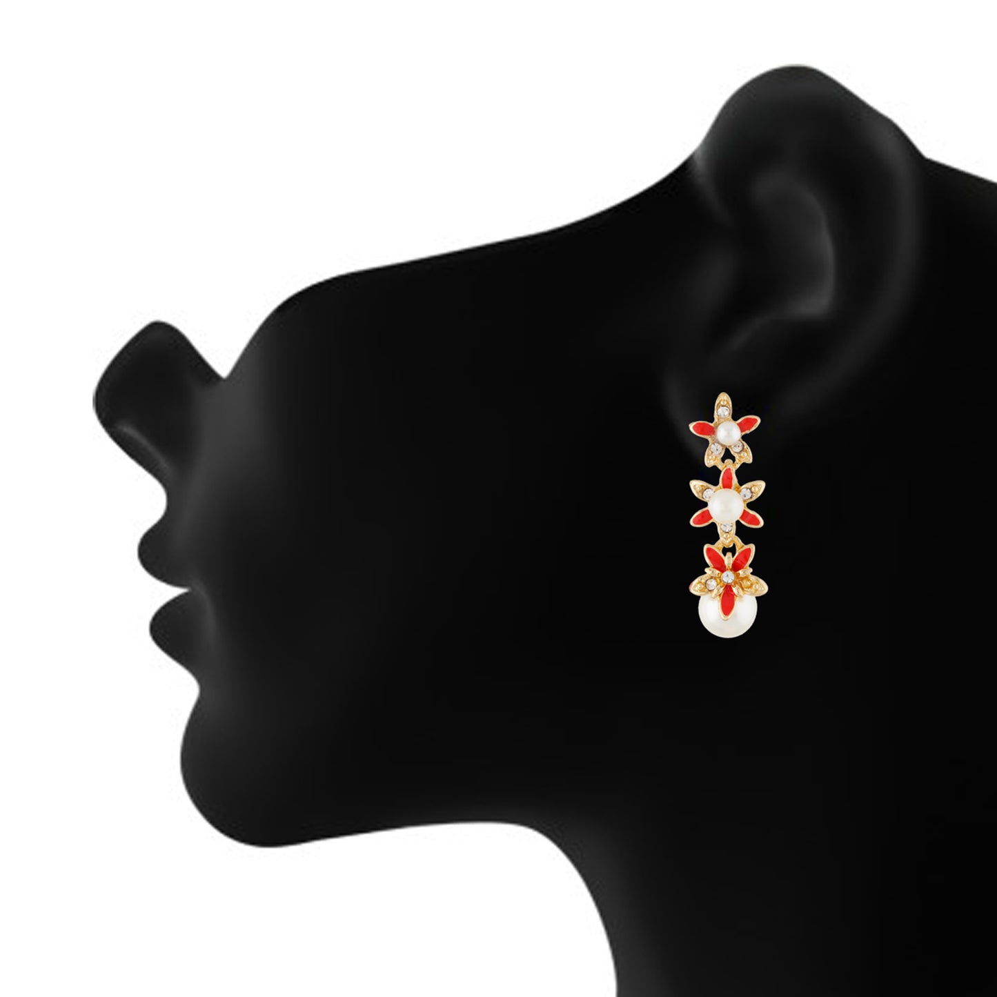 Debonair Red and Gold Colour Floral design Enamel Enhanced Earring for Girls and Women